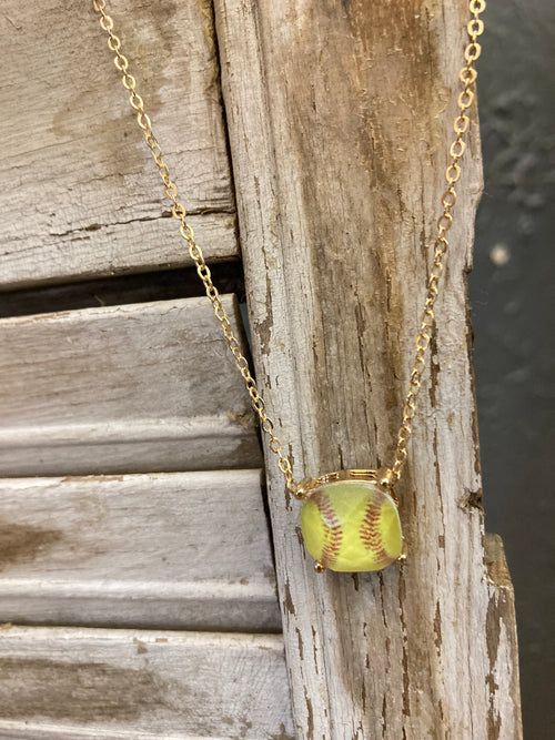 Glass Softball Pendant Necklace