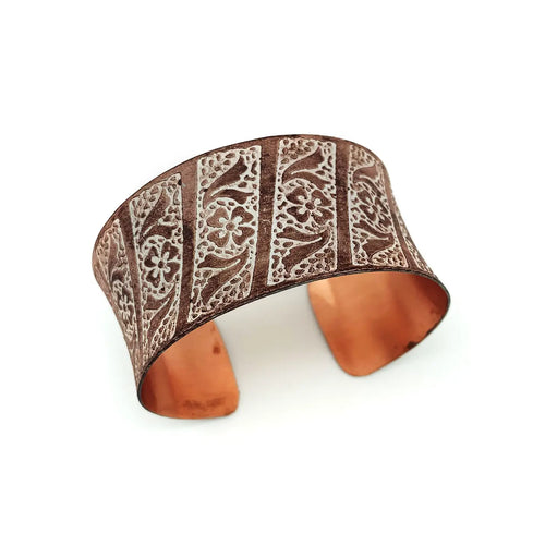 Copper Patina Cream Floral Cuff Bracelet