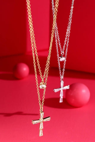 Layered Pave Cross Necklace