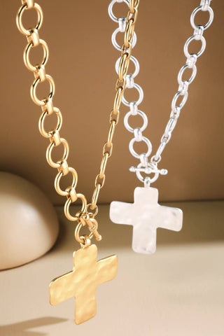 Hammered Cross Pendant Necklace