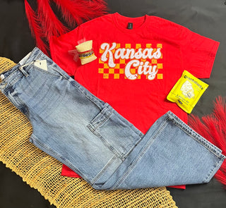 Gold Retro Kansas City Checkered Red Tee