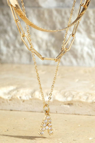 Layered Initial Triple Chain Necklace