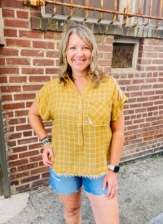 Jess Fray Edge Plaid Button Front Top
