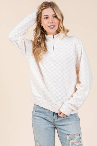 Check It Out Quarter Zip Top in Cream