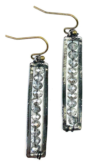 Beaded Rectangle Dangle Earrings in Grey