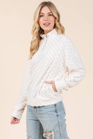 Check It Out Quarter Zip Top in Cream