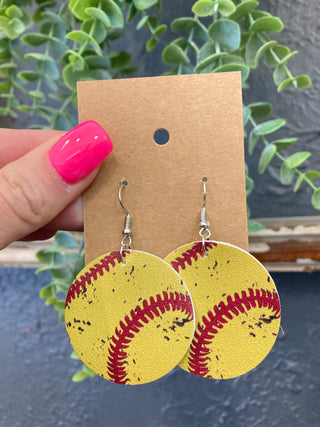 Distressed Softball Earrings