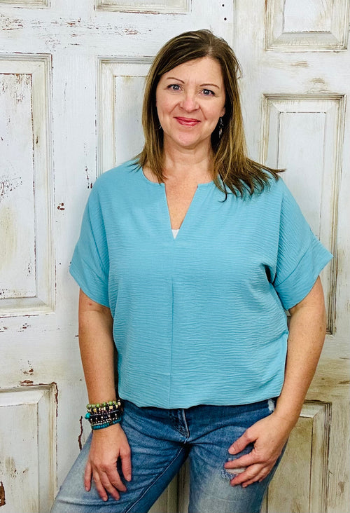 Zoey Woven Top - Dusty Teal