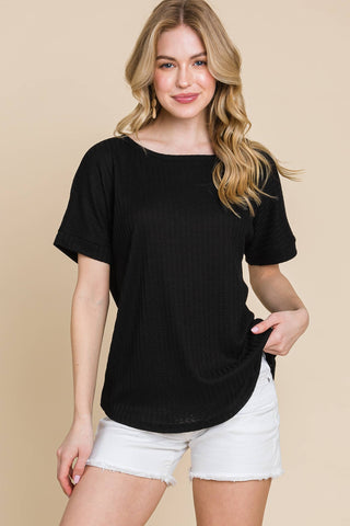 Deana Ribbed Knit Casual Tee