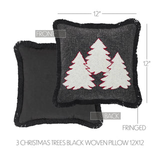3 Christmas Trees Black Woven Pillow
