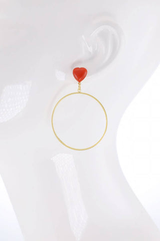 Wire Hoop Earrings with Heart Post