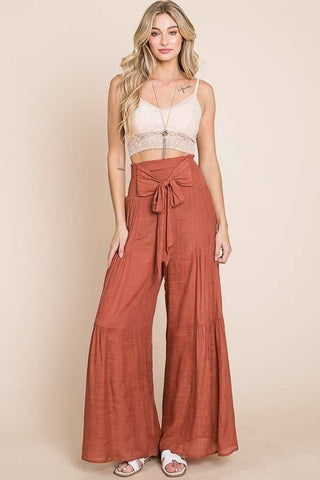 Allison Rust Tie Front Wide Leg Pants