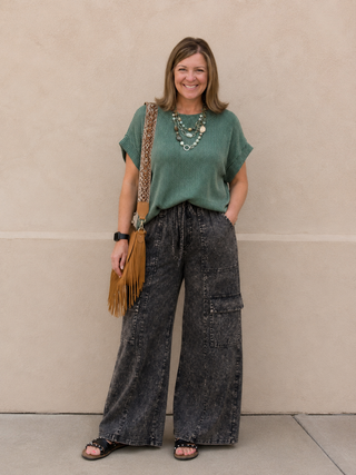 Ash Black Washed Linen Cargo Pants