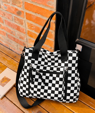 Checkmate Carry All Corduroy Tote Bag in Black