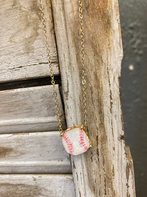 Glass Baseball Pendant Necklace