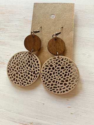 Honeycomb Wood-Toned Earrings