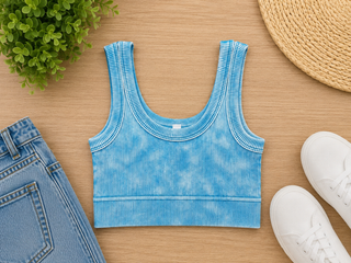 Washed Ribbed Bralette in Ice Blue