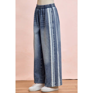 Lace Contrast Denim Pants