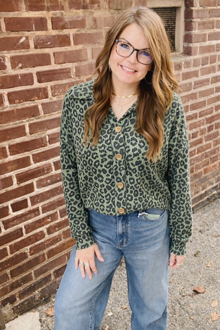 Shayla Vintage Olive Button Up Top
