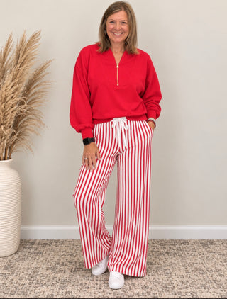 Lola Striped Wide Leg Pants in Red