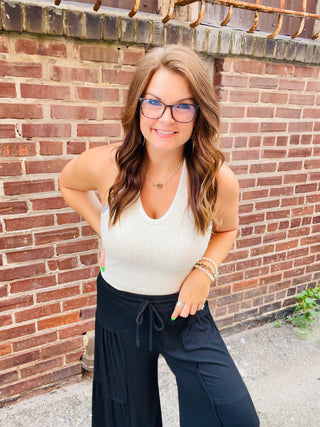 Sand Beige Ribbed Tank Top