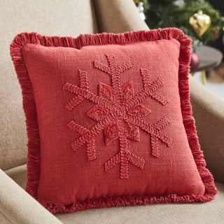 Red Snowflake  Fringed Pillow