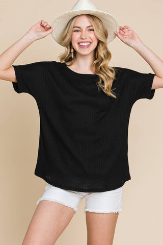 Deana Ribbed Knit Casual Tee