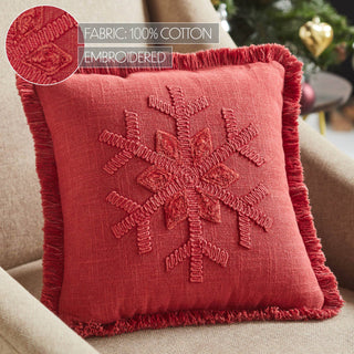 Red Snowflake  Fringed Pillow