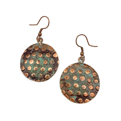 Copper Patina Copper & Teal Rivets Earrings