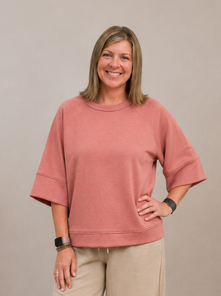 Reagan 3/4 Sleeve Top in Winter Rose