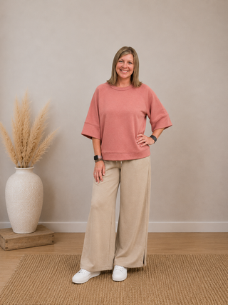 Reagan 3/4 Sleeve Top in Winter Rose
