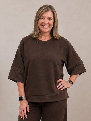 Reagan 3/4 Sleeve Top in Brown