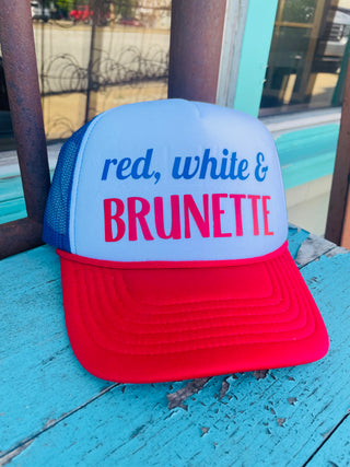 Red White & Brunette Trucker Hat