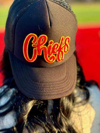 ONLINE EXCLUSIVE ~ Red & Gold Chiefs Chenille Patch Trucker Cap