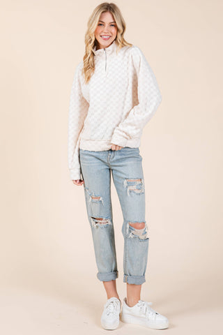 Check It Out Quarter Zip Top in Cream