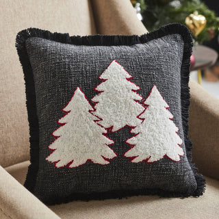 3 Christmas Trees Black Woven Pillow