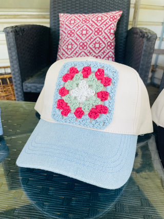 Granny Square Trucker Hat - Blue & Denim