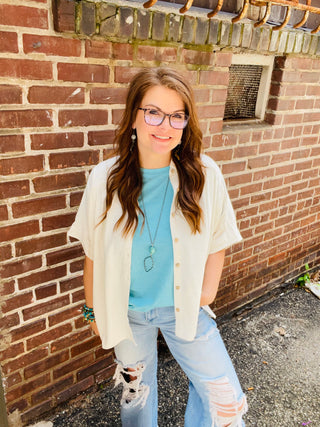 Karlie Linen Button Down Shirt in Ivory