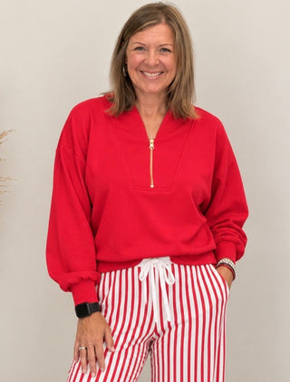 Rachel Half Zip Pullover in Red