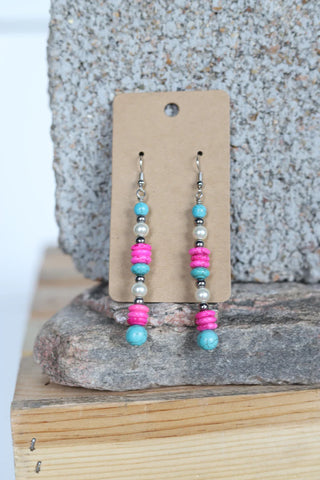 Hot Pink & Turquoise Drop Earrings