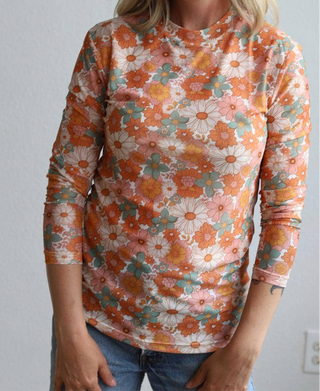 Retro Floral Mesh Top