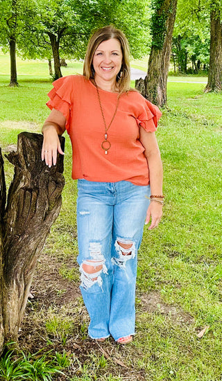 Heidi Ruffle Sleeve Rust Top