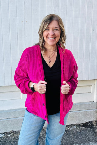 Magenta Kendra Chenille Cardigan