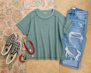 Sybil Ribbed Top in Jade