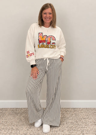 Lola Striped Wide Leg Pants in Black
