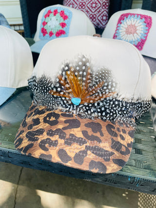 Fancy Feather & Leopard Trucker Hat