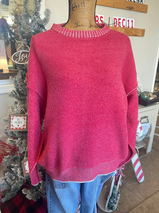 Bristol Exposed Seam Sweater in Dark Red