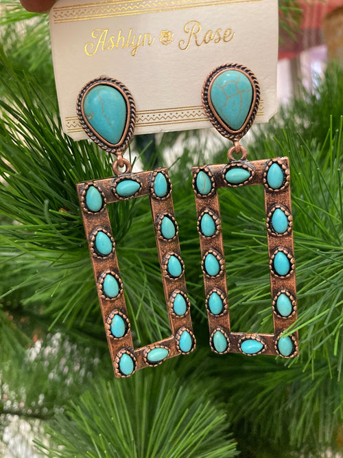Turquoise & Copper Rectangle Earrings