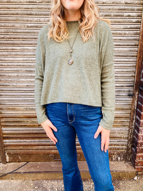 Katie Olive Ribbed Dolman Sweater