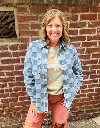 Checkered Washed Denim Shirt